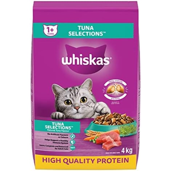 WHISKAS Dry Cat Food With Real Tuna, 4 kg bag