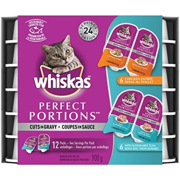 WHISKAS Perfect Portions Wet Cat Food Cuts in Gravy - Chicken & Tuna - 75g (12 Pack)