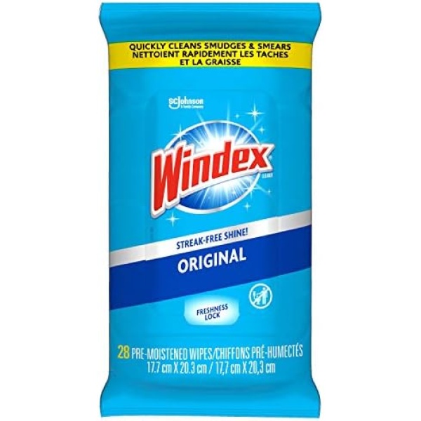 Windex Original Glass and Window Cleaner Wipes, Removes Fingerprints, Smudges, and Smears, 28 Count