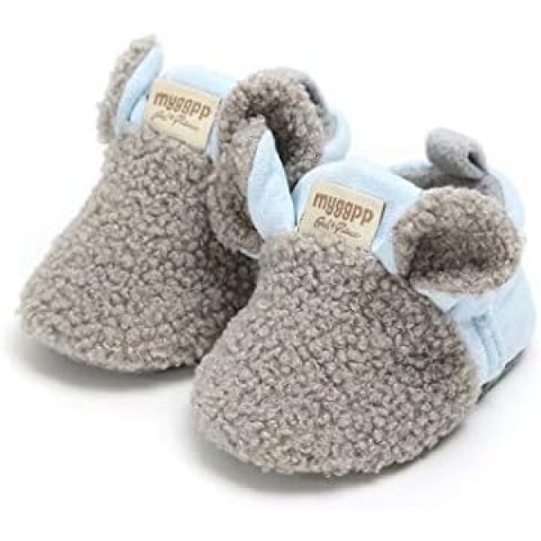 YWY Infant Baby Cozy Fleece Slippers with Non Skid Bottom Newborn Boys Girls Winter Warm Socks Booties Stay On Crib House Shoes