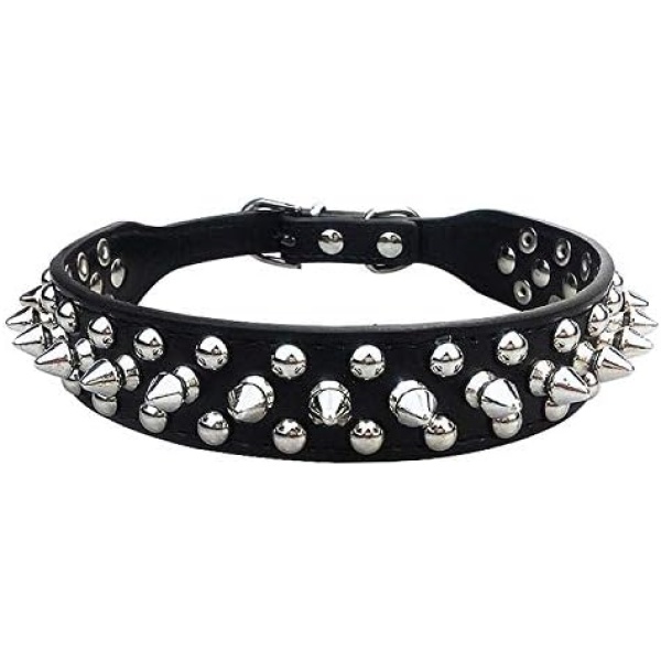 payanwin Mushrooms Spiked Rivet Studded Adjustable Pu Leather Pet Collars for Cats Puppy Dogs (Black, M)