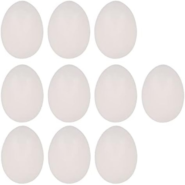 10Pieces Solid Plastic Smooth Eggs White Color Plastic Dummy Eggs Fake Dummy Egg 1.42" x 1.02"
