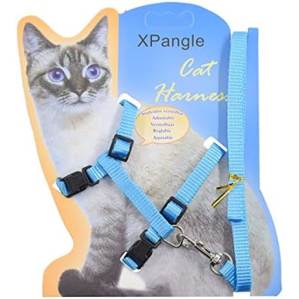 XPangle Cat Harness and Leash Adjustable Nylon Halter Harness Kitten Nylon Strap Belt Safety Rope Leads (Light Blue)