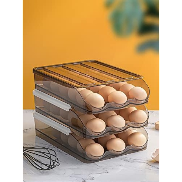 3 Layer Egg Holder for Refrigerator, Large Capacity 54 Egg Container Bin, Automatic Rolling Egg Fresh Storage Box Container, Stackable Plastic Egg Tray Organizer Dispenser