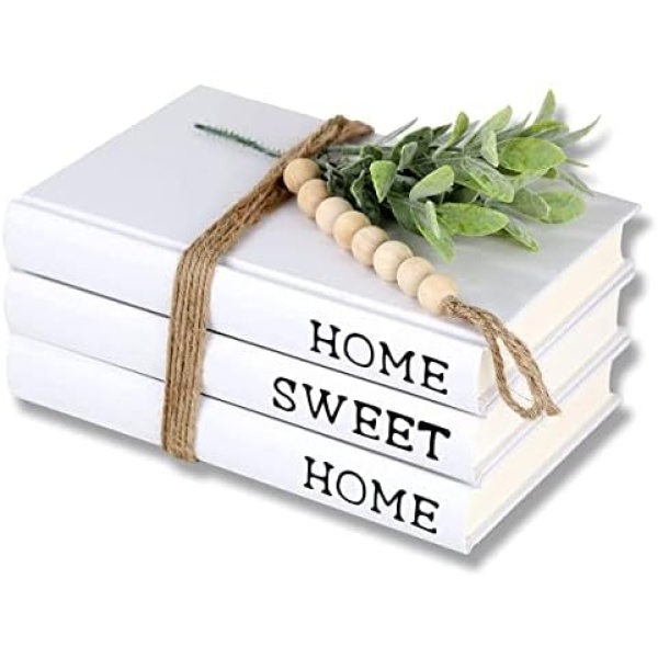 3 Pieces Decorative White Books-Decorative Books for Home Decor-Hardcover Book Stack for Home Sweet Home Signs,for Decoration Coffee Table/Bookshelf/Office/Living Room/Bedroom