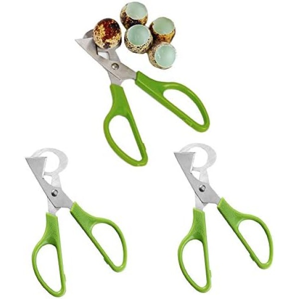 3Pcs Quail Egg Cutter Scissors Stainless Steel Pigeon Quail Egg Shell Cutters Separator Bird Cutter Kitchen Egg Shears Tool (Green)