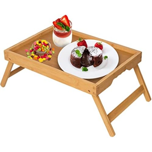 Artmeer Bed Tray Table with Folding Legs,Bamboo Breakfast in Bed for TV Table, Laptop Computer Tray,Eating,Snack Tray