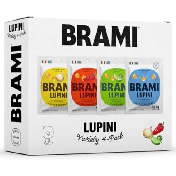 BRAMI Lupini Beans Snack, Variety Pack | 7g Plant Protein, 0g Net Carbs | Vegan, Vegetarian, Keto, Mediterranean Diet | 5.3 Ounce (4 Count)