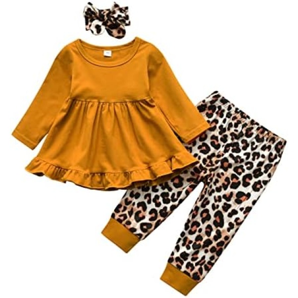 Baby Girl Clothes Toddler Fall Outfit Solid Color Long Sleeve Top + Pants + Headband 3pcs Outfit Set