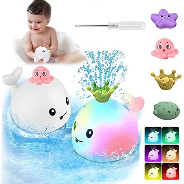 Bath Toys Whale Bath Toy Spray Light Up Whale Automatic Spray Water Bath Bathtub Toys Spray Water Squirt Toy for Toddlers Infants Kids Children Pool Shower Bathroom Toys Spray Water Bath Toy