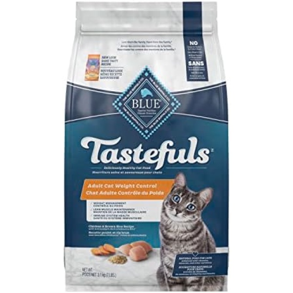 Blue Buffalo Tastefuls Weight Control Natural Adult Dry Cat Food, Chicken And Brown Rice 3.1kg bag (Packaging May Vary)