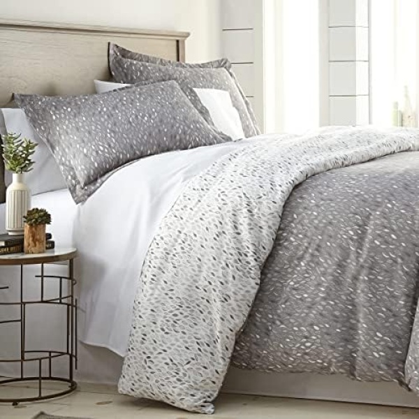 Botanical Leaves Collection - Premium Quality, All-Season Down Alternative Easy Case, Over-Sized 3-Piece Comforter Set, Full / Queen, Grey