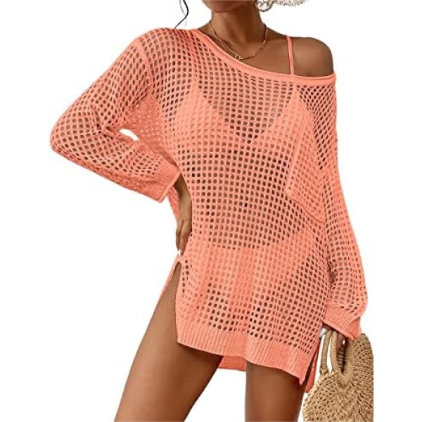 Bsubseach Women's Crochet Swimsuit Cover Up Hollow Out Knitted Tops Beach Outfits