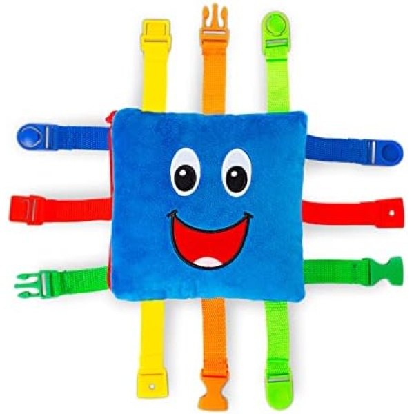 Buckle Toy - Boomer Square - Learning Activity Toddler Plane Travel Essential Toy - Develop Motor Skills and Problem Solving