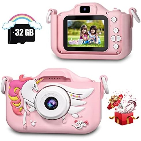 CIMELR Kids Camera Toys for 3-12 Year Old Boys/Girls, Kids Digital Camera for Toddler with Video, Christmas Birthday Festival Gifts for Kids, Selfie Camera for Kids, 32GB TF Card (Pink)