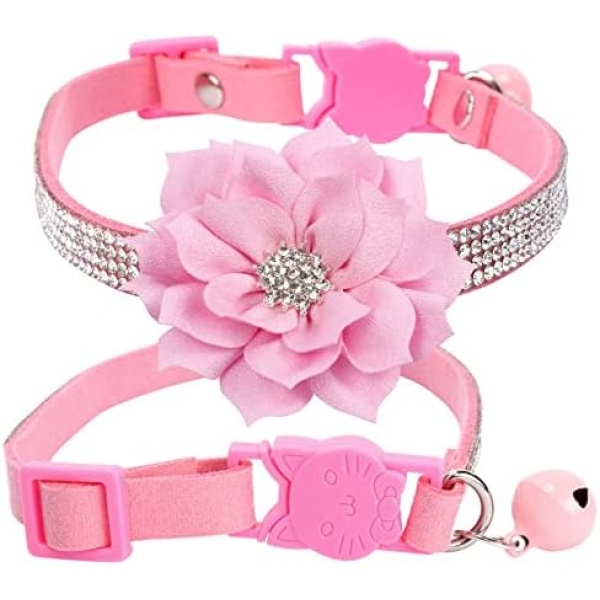 Cat Collar Breakaway,Cat Collar Bling Diamond Rhinestone with Bell Adjustable for Cats Kittens Boys Girls,Adjustable 7.9"-11.8" (Pink)