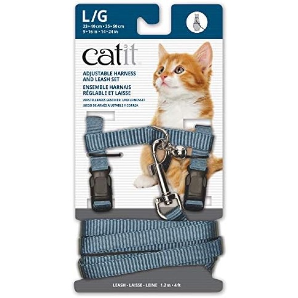 Catit Nylon Adjustable Cat Harness and Leash Set, Large, Blue