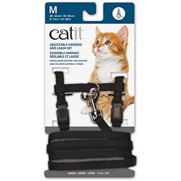 Catit Nylon Adjustable Cat Harness and Leash Set, Medium, Black