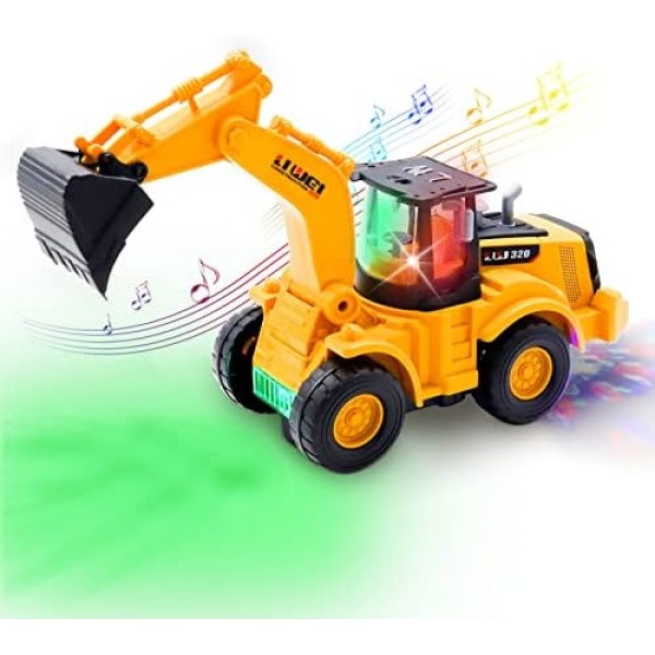 Construction Vehicles Toys for 3-9 Years Old Boys, Battery Operated Bump & Go Excavator Toy for Kids, Automatic Sand Toys Educational Toys Birthday Gifts Car Toy Digger Truck with Sounds and Lights