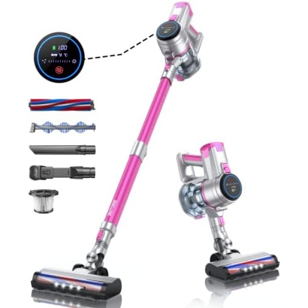 Cordless Vacuum Cleaners, 400W/33KPA Powerful Stick Vacuum with Touch Screen, 50min Runtime Battery, Handheld Lightweight Vacuum for Hardwood Floors, Carpets, Pet Hair