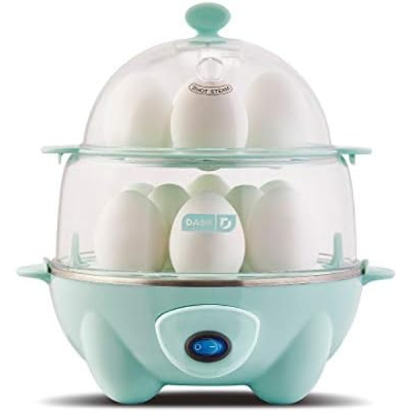 DASH Deluxe Rapid Egg Cooker for Hard Boiled, Poached, Scrambled Eggs, Omelets, Steamed Vegetables, Dumplings & More, 12 Capacity, with Auto Shut Off Feature - Aqua