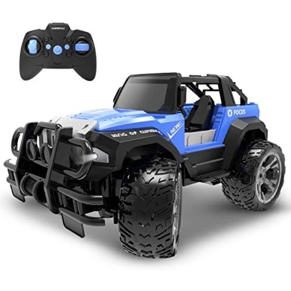 DEERC DE42 Remote Control Car Toy, RC Racing Cars with 80 Min Play Time for Kids, 1:18 Scale 2.4Ghz Off-Road RC Trucks with LED Light Auto Mode, All Terrain SUV Jeep Cars with Storage Case,Blue