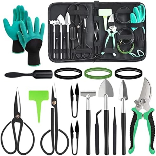 DEWINNER Bonsai Tree Kit Bonsai Tools Set Succulent Kit 16 PCS Garden Hand Tool Set Include Pruning Shears, Carbon Steel Bonsai Scissors, Perfect Bonsai Starter Kit Gardening Trimming Tools