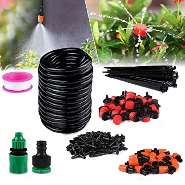 Drip Irrigation Set,Garden Automatic 50ft Adjustable Micro DIY Irrigation Kits Plants Water Saving System,Heavy Duty Tube Watering Kit for Patio Lawn Garden Greenhouse Flower Bed (15m)