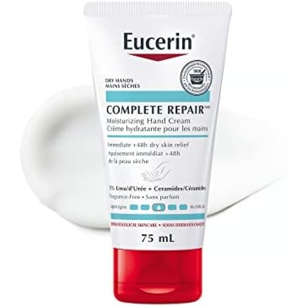 EUCERIN Complete Repair Moisturizing Hand Cream for Dry to Very Dry Skin, | Eucerin Hand Cream for Dry Hands, 75mL | 5% Urea Cream | Ceramide Cream | Dry Skin Cream | Fragrance-free Cream | Non-Greasy Cream | Recommended by Dermatologists