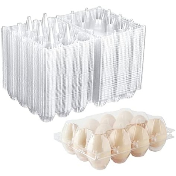 Egg Cartons 50 Pack, Plastic Egg Cartons Bulk, Holds Up to 12 Eggs Securely for Securely, Perfect for Family Pasture, Farm Markets Display, Home Refrigerators Storage- Large