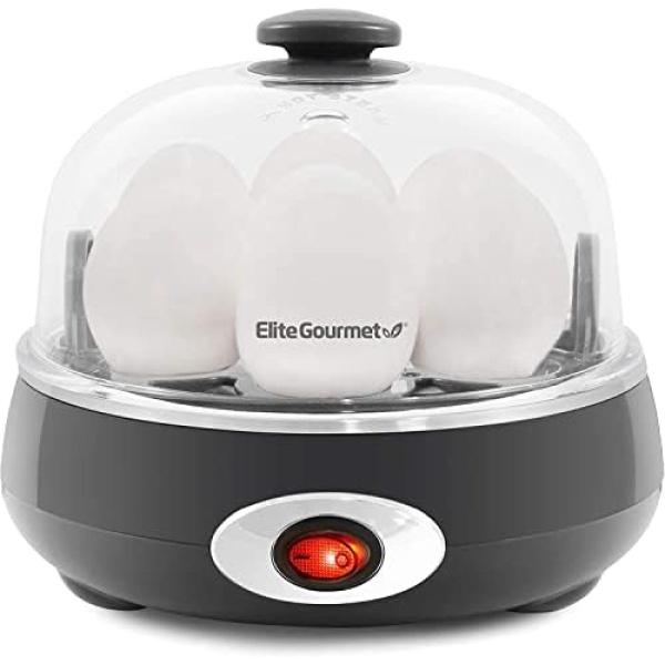 Elite Gourmet EGC007CHC# Rapid Egg Cooker, 7 Easy-To-Peel, Hard, Medium, Soft Boiled Eggs, Poacher, Omelet Maker, Auto Shut-Off, Alarm, 16-Recipe Booklet, Charcoal Grey