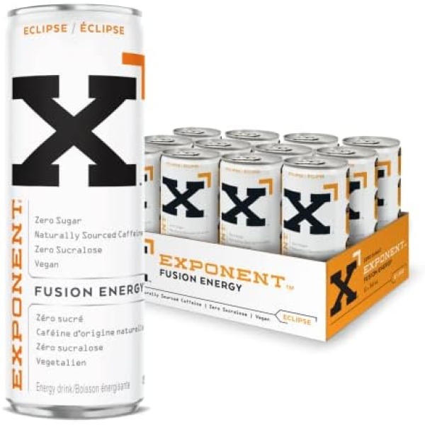 Exponent – Eclipse Fusion Energy Drink | Pack of 12, 355mL Cans | Refreshing Orange + Tangerine | Zero Sugar & Sucralose | Naturally Sourced Caffeine | Gluten-Free & Vegan | 15 Calories per Can