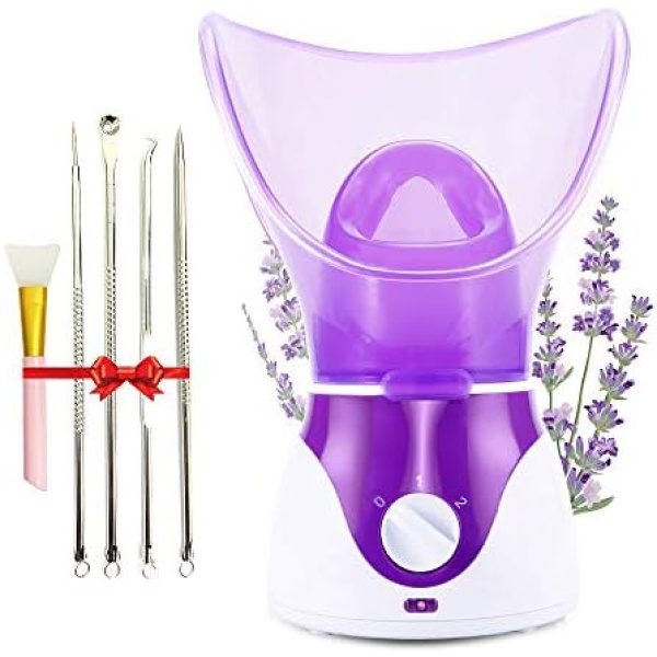 Facial Steamer, Professional Spa Home Face Steamer Sauna Pores Cleanse-BPA Free Warm Mist Moisturizing Humidifier-Leakproof-Temp Control-Fast Steam Sprayer-bonus 4 Piece Stainless Steel Skin Kit