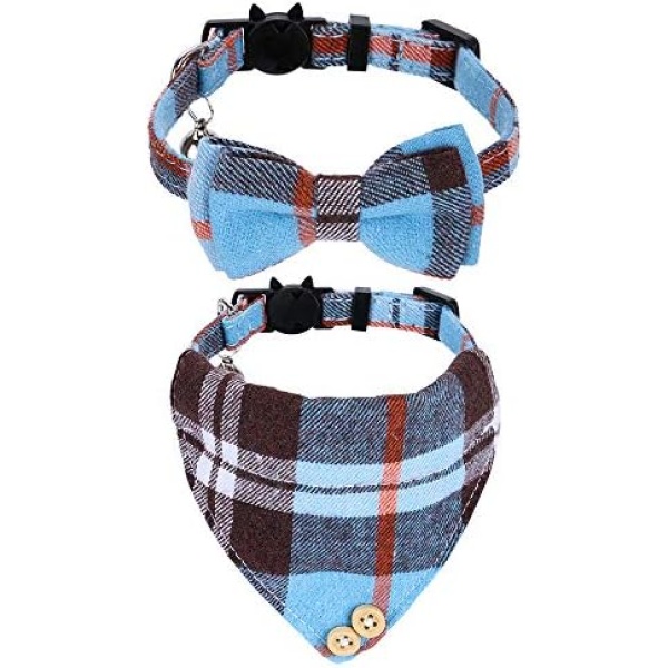 Faleela Breakaway Cat Collar with Bells - 2 Pack Cat Collar with Bells, Cat Collars with Bandana, Accessories for Pet Collars, Adjustable for Cats and Small Dogs