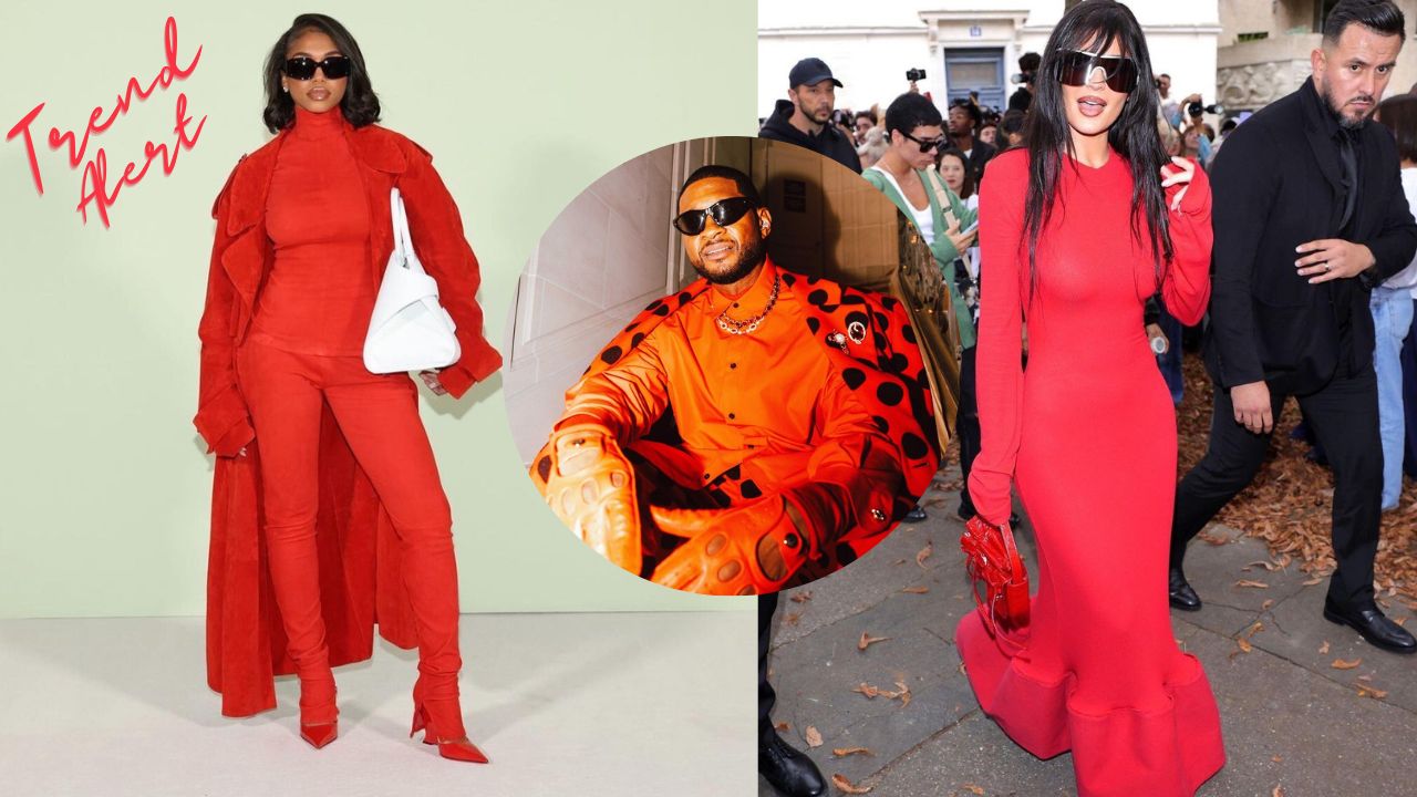 Fiery Red Will Steal the Show this Fall with Lori Harvey Spotted in an all Red Ferragamo Look, Usher in a Red Marni Suit, and Kylie Jenner in a Red Acne Studio Dress – Fashion Bomb Daily