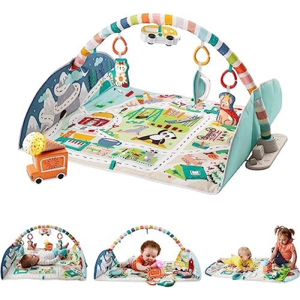 Fisher-Price Large Activity City Gym To Jumbo Playmat With Music Lights Vehicles & Baby Toys For Infant To Toddler Play