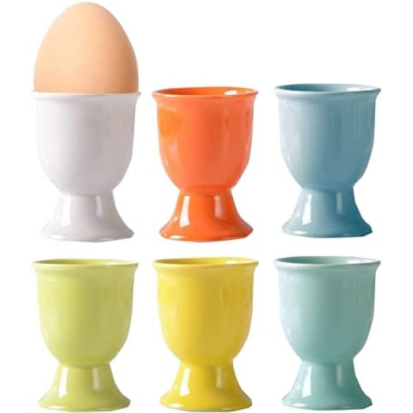 Flunyina Ceramic Egg Cups Porcelain Egg Holders Multicolored Housewarming Gift, Set of 6, Random Color