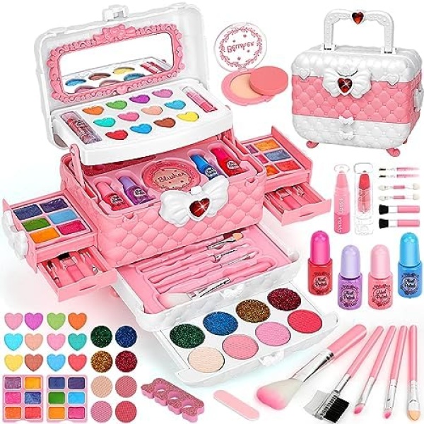 Flybay Kids Makeup Kit Toys for Girls, Washable Real Girls Make Up Set Princess Little Girl Makeup Kids Toys, Children Pretend Play Makeup Set Girls Toys for Age 3-12 Christmas Birthday Gifts