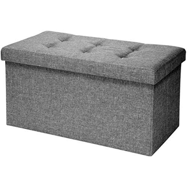 Folding Storage Ottoman Bench, Storage Chest Footrest Coffee Table Padded Seat, Poly Linen Storage Organizer (Gray, 30" x 15" x 15")