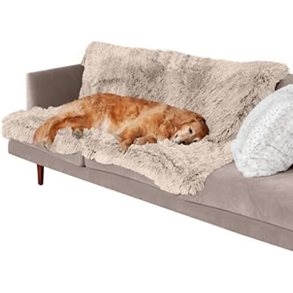 Furhaven Waterproof Calming Plush Long Fur & Velvet Dog Blanket - Taupe, Extra Large