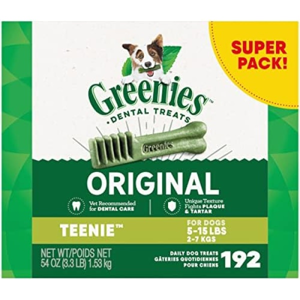 GREENIES Original TEENIE Natural Dental Care Dog Treats, 54 oz. Pack 1 (192 Treats)GREENIES Original TEENIE Natural Dental Care Dog Treats, 54 oz. Pack 1 (192 Treats)