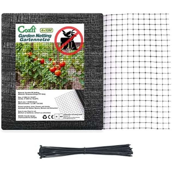 Garden Netting, 13.1 X 32.8ft Bird Netting, Heavy Duty Reusable Garden Mesh Protect Plants Vegetables Fruits Flowers Ponds Against Bird Animals and Pests, with 50Pcs Cable Ties (4 * 10M)