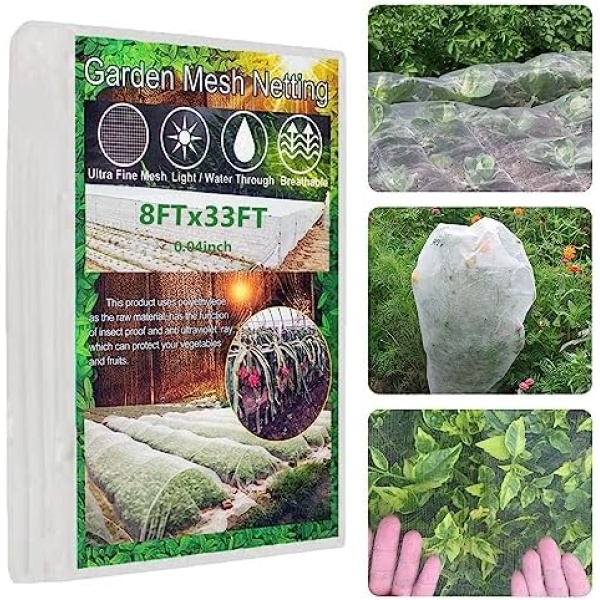 Garden Netting, 8FTx33FT Ultra Fine Mesh Protection Bird Net, Row Covers Greenhouse Plant Insect Barrier for Protect Vegetable Fruit Tree Flowers (8FT*33FT)