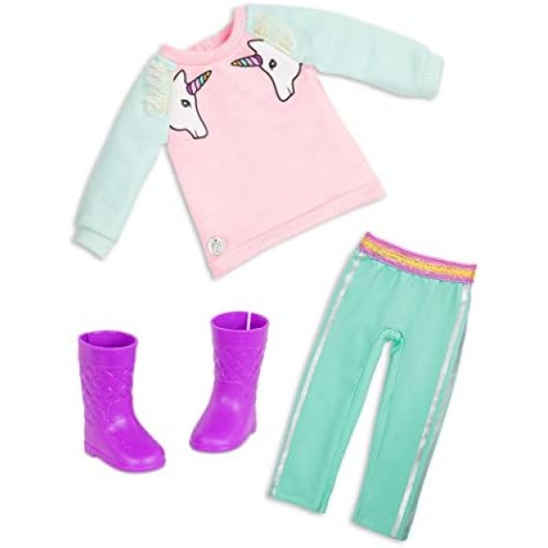 Glitter Girls – Unicorn Dreaming Fashion Outfit (Pink) – Sweater & Shiny Pants – Easy-fit Doll Outfit – 14"" Doll Accessories – 3 Years + – Unicorn Dreaming