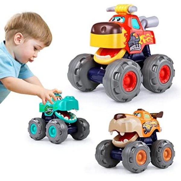 HOLA Toys for 1 Year Old, Monster Truck Car Toys for 1 2 3+ Year Old Boys Girls, 1 2 Year Old Baby Boy Gifts, Pull Back Cars for Toddler Inertia Car Toys 1-2 Year , Baby Toys 12-18 Months Development