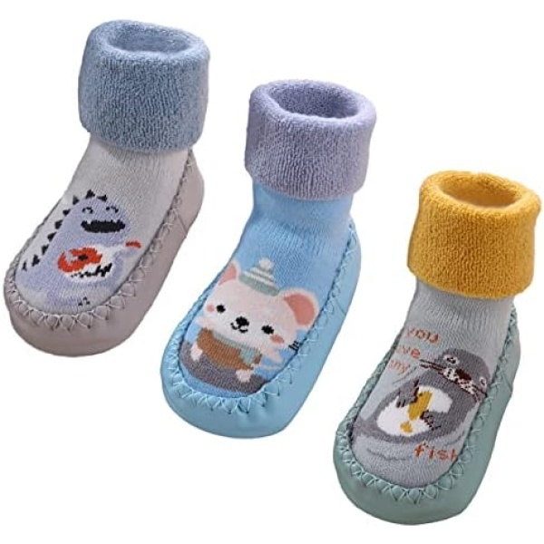 Happy Cherry 3 Pairs Baby Cotton Shoes Socks Anti-slip Cartoon Socks