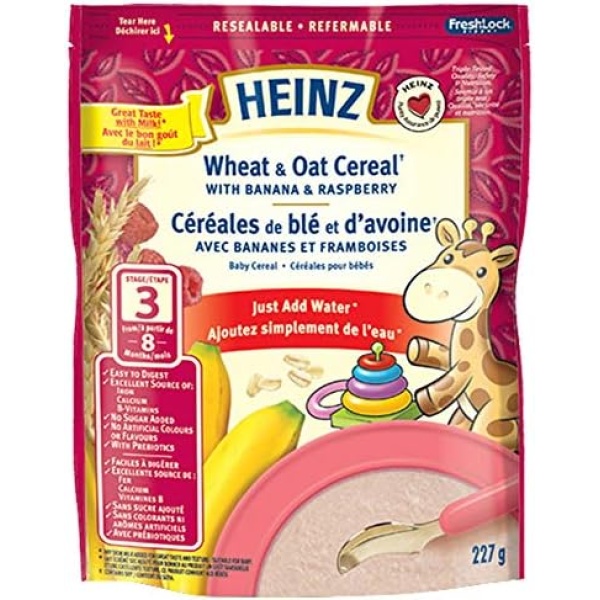 Heinz Wheat and Oat Cereal with Banana & Raspberry, 227g (Pack of 6)