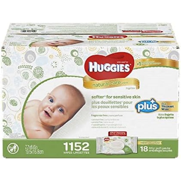 Huggies Natural Care Plus Baby Wipes 1,152 ct - Hypoallergenic with Aloe & Vitamin E - Fragrance-Free & Alcohol-Free