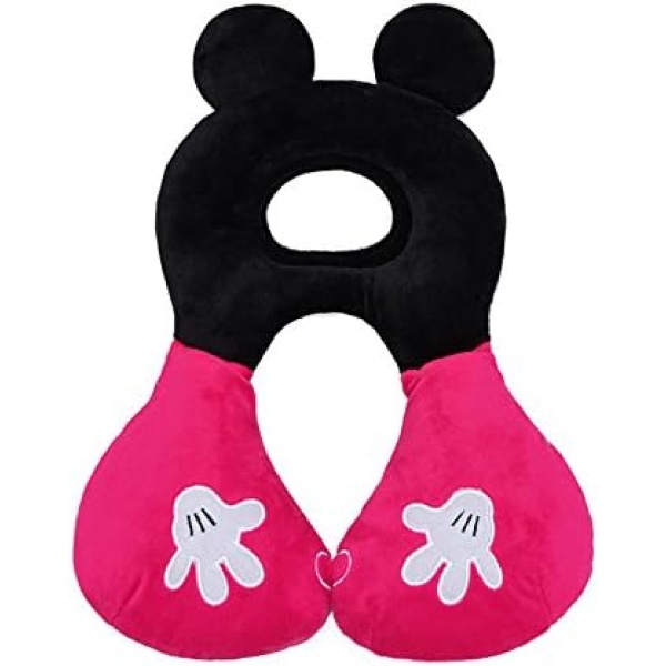 Inchant Baby Head Neck Support, Infant Comfortable Stroller Head Support Travel Car seat Pillow (Black & Rose)