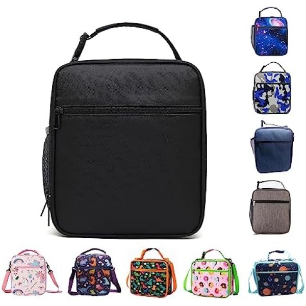 Insulated Lunch Bags for Men Kids Lunch Box for School Office (Black)